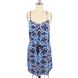 CYNTHIA ROWLEY Size 4 Linen Racerback Tie Dye Dress Deep Blue White